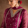 Indyancart IE Bandhani Printed V-Neck Zari Silk Chiffon Straight Kurta With Trousers & Dupatta