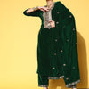 Dhiyona VA Women'sGreen & Gold-Toned Floral Embroidered Velvet Straight Kurta With Trouser & Dupatta