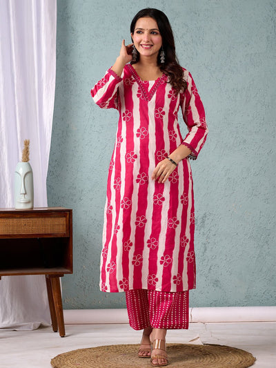 Indyancart VA Women'sStripper with Floral Printed Kurta with Trouser & Dupatta