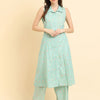 Dhiyona VA Women'sBlue Floral Printed Regular Kurta with Palazzos