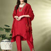 Dhiyona SN Women's Square Neck Flared Sleeves High-Low A-Line Kurta With Dhoti Pant & Dupatta