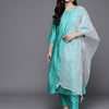 Dhiyona IE Women Sea Green Floral Embroidered Sequinned Liva Kurta with Trousers & Dupatta