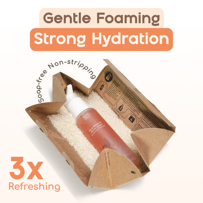 Beyond Rice Gentle Face Cleanser with rice water and birch juice, showing the cleanser tube and fresh ingredients.