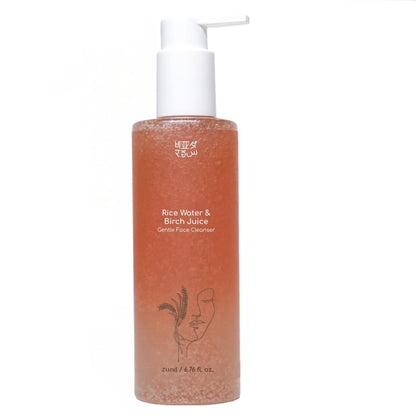 Beyond Rice Gentle Face Cleanser with rice water and birch juice, showing a white tube with product branding and natural ingredients.