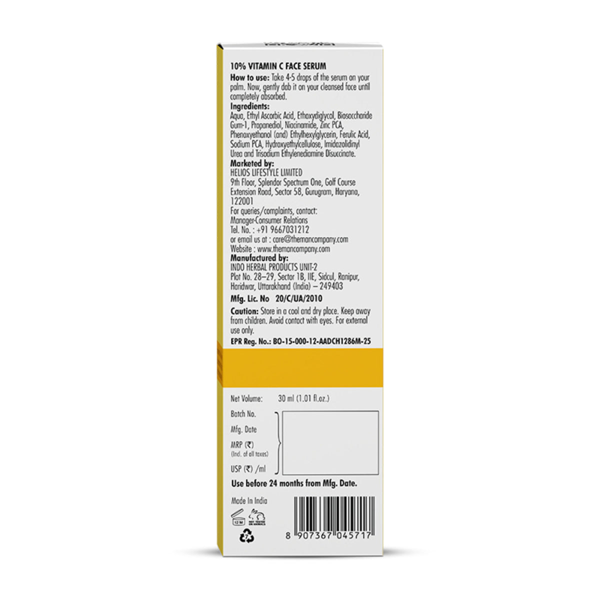 The Man Company 10% Vitamin C Face Serum For Man with Stable Vitamin C & Zinc PCA