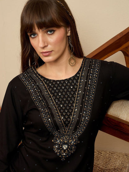 Indyancart IE Ethnic Motifs Printed Sequinned Kurta