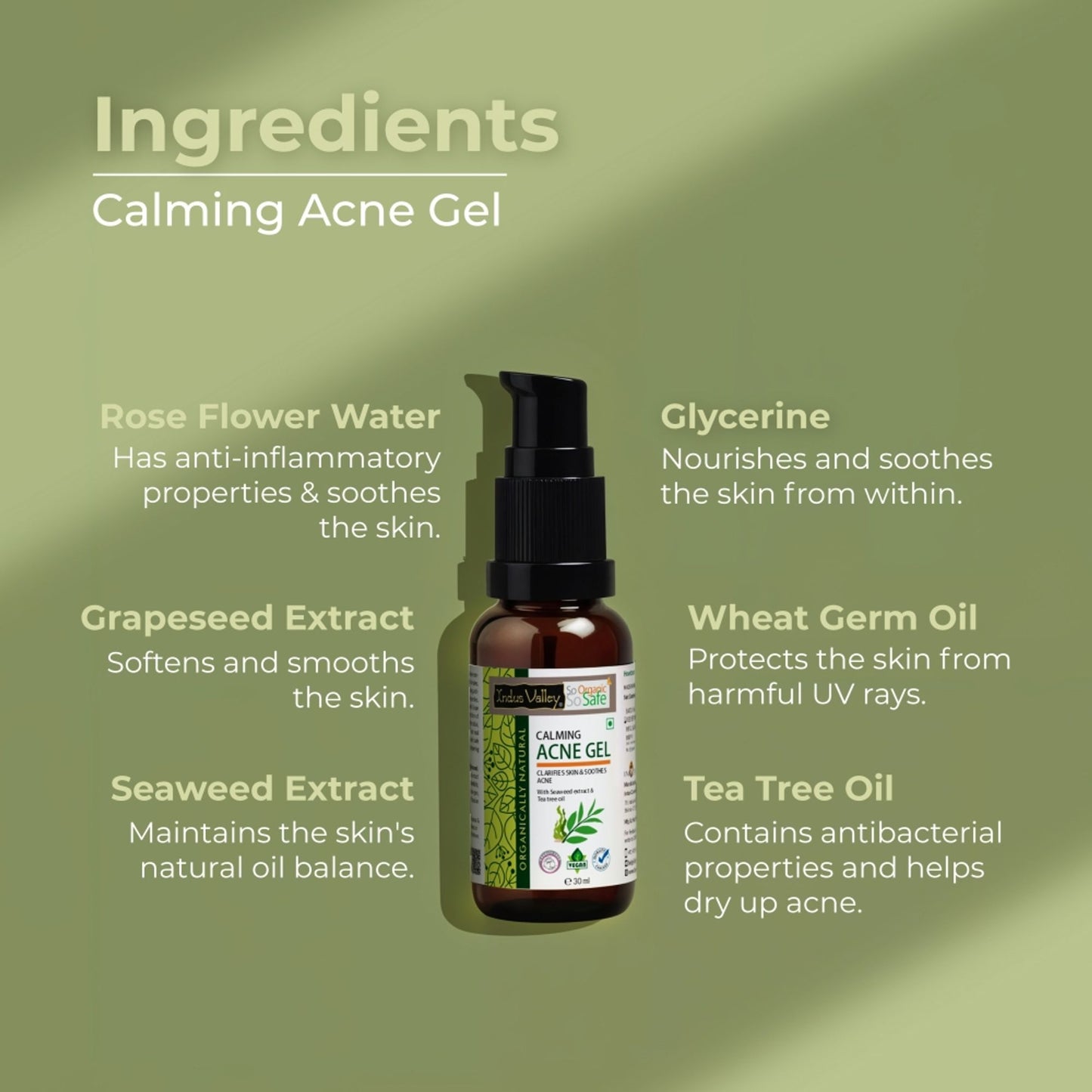 Indus Valley Acne Gel Seaweed & Tea Tree Anti Acne, Oil Control & Soothing