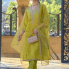 Dhiyona IE Ethnic Motifs Embroidered Regular Zari Straight Kurta With Trousers & Dupatta