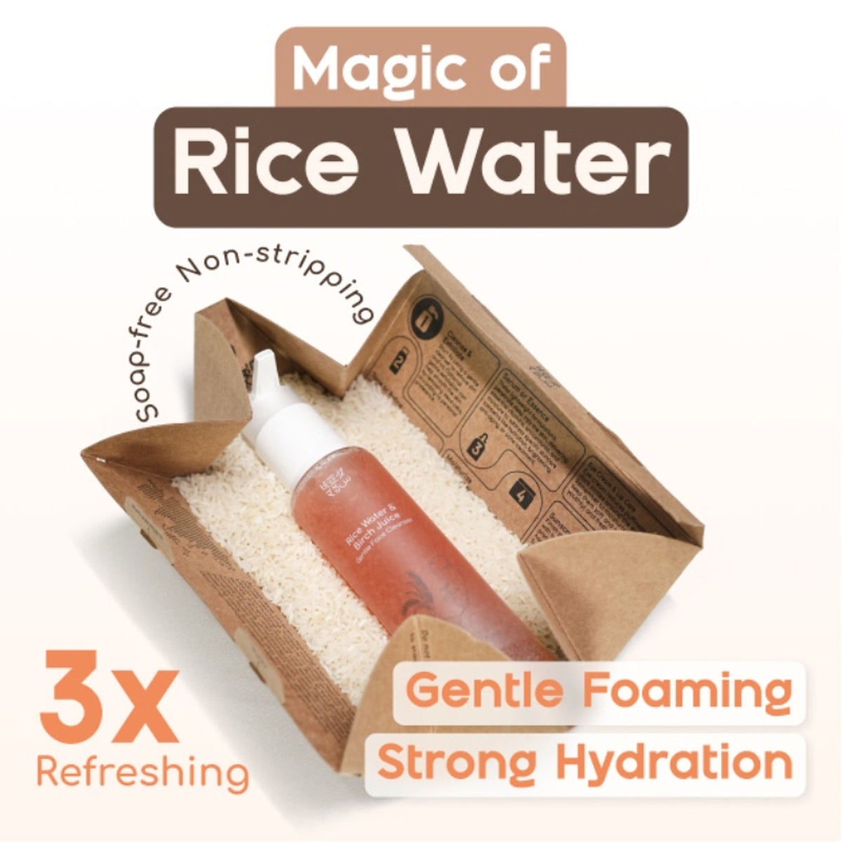 Beyond Rice Gentle Face Cleanser with rice water and birch juice, showing the product bottle and natural ingredients.