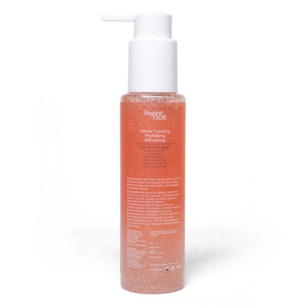 Beyond Rice Gentle Face Cleanser with rice water and birch juice, showing the cleanser in a clear bottle with a white pump.