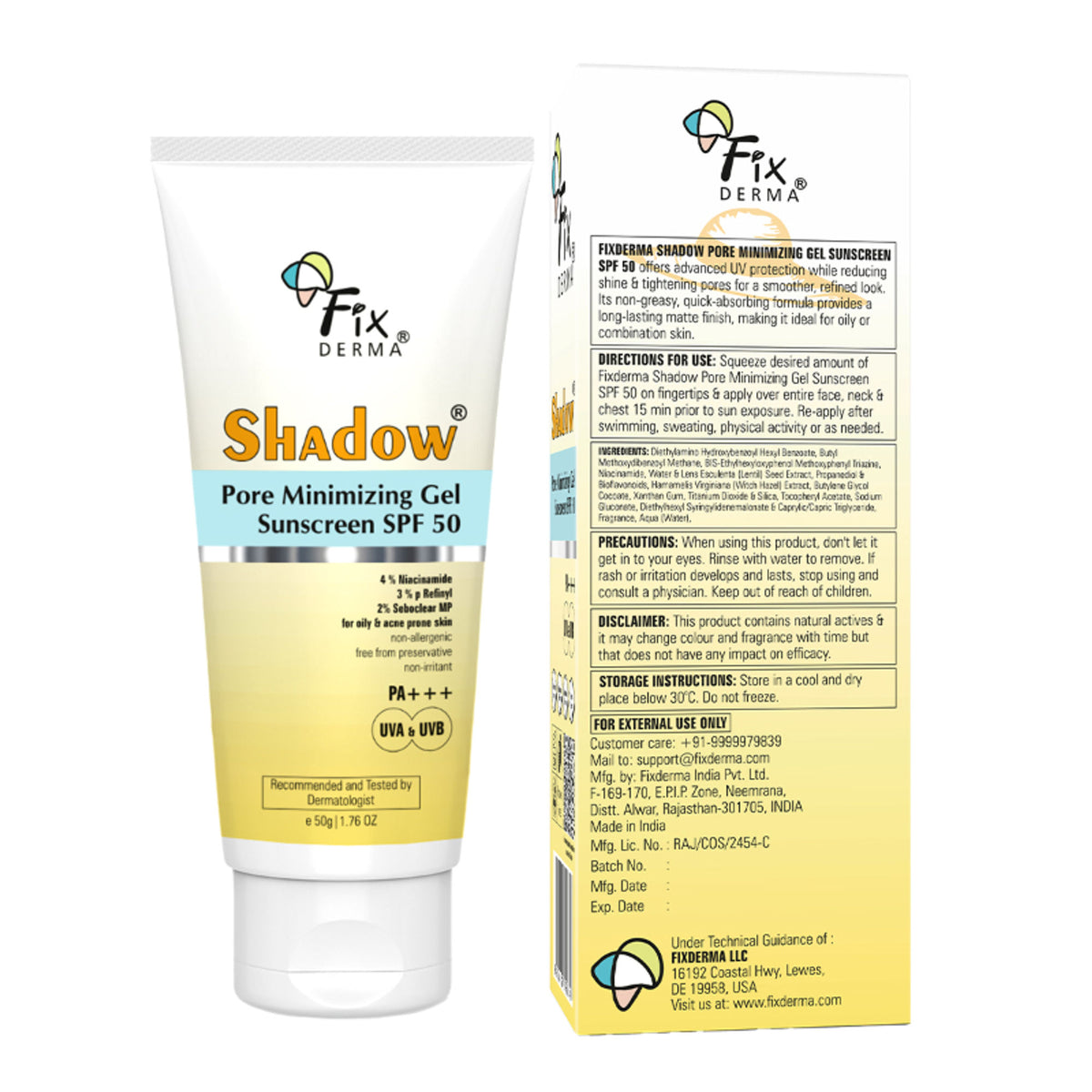 Fixderma Shadow 4% Niacinamide Gel Sunscreen for Pore Minimizer with SPF 50 PA+++