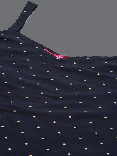 Indyancart VA Women's Navy Blue Printed Kurta with Trousers & Dupatta