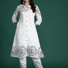 Dhiyona IE Floral Printed Mirror Work Pure Cotton Kurta with Trousers