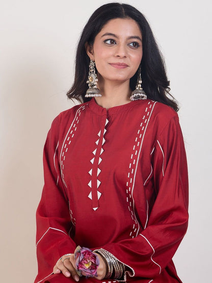 Ethnic Motifs Embroidered Mandarin Collar Thread Work Kurta With Trousers