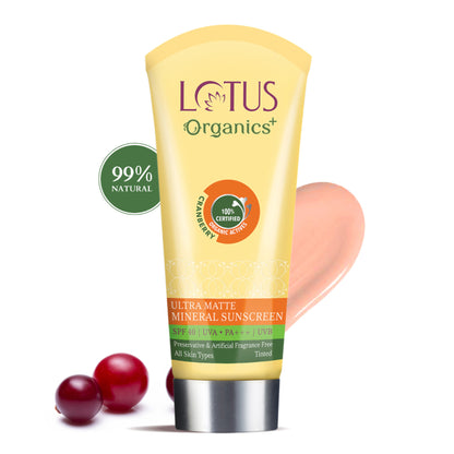 Lotus Organics+ Ultra Matte Mineral Sunscreen SPF 40 PA+++ - 100% Chemical Free