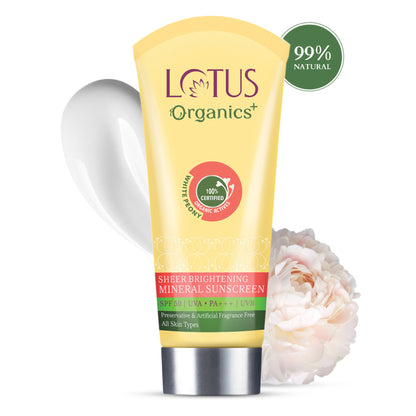 Lotus Organics Sheer Brightening Mineral Sunscreen, SPF 50, 100% Certified Organic White Peony