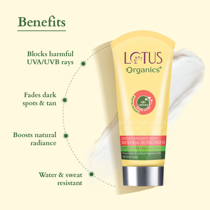 Lotus Organics Sheer Brightening Mineral Sunscreen, SPF 50, 100% Certified Organic White Peony