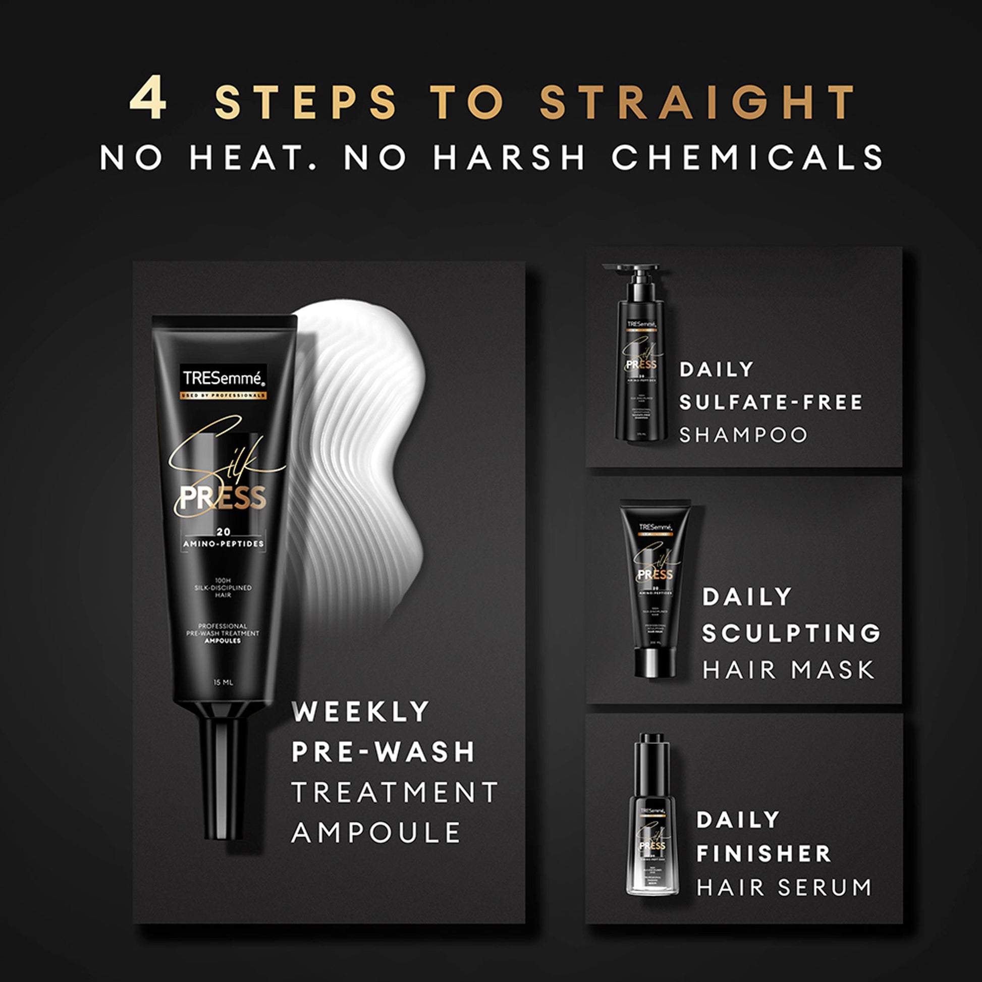 Tresemme Silk Press Pre-Wash Treatment Ampoules Hair Straightening Treatment with Amino Peptides