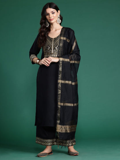 Dhiyona IE Yoke Design Kurta With Palazzos & Dupatta