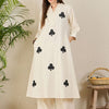 Dhiyona IE Floral Embroidered Mandarin Collar Thread Work Pure Cotton A-Line Kurta & Palazzo