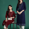 Indyancart IE Pack of 2 Floral Foil Printed Sequined Kurta