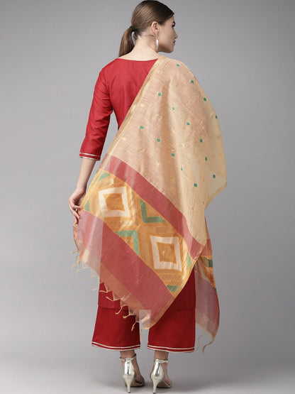 Dhiyona IE Women Maroon Solid Kurta with Palazzos & Dupatta
