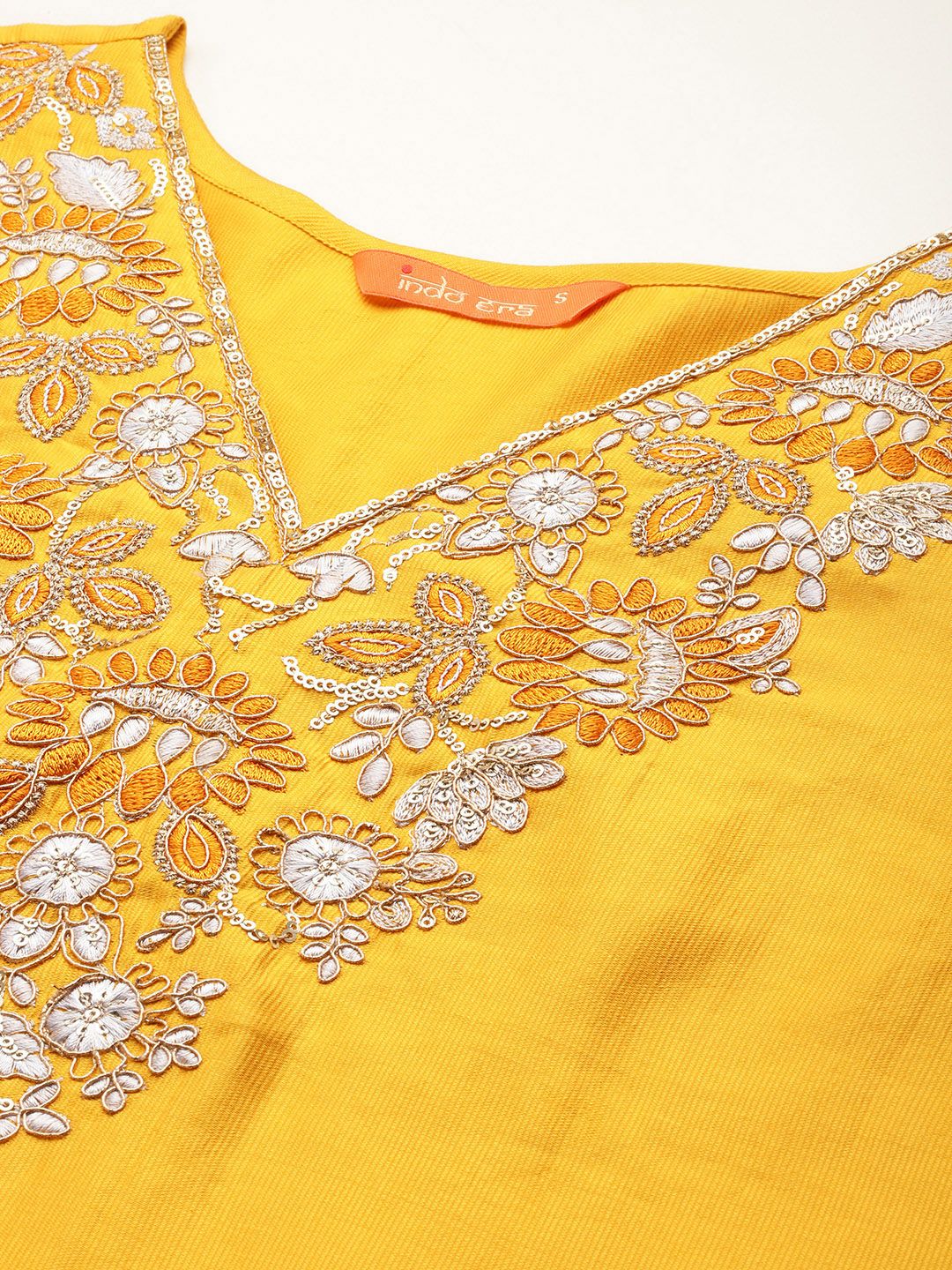 Indyancart IE Floral Embroidered Thread Work Liva Kurta With Trousers & Dupatta