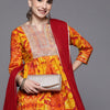 Indyancart IE Women Yellow Bandhani Tie & Dye Kurta with Trousers & Dupatta