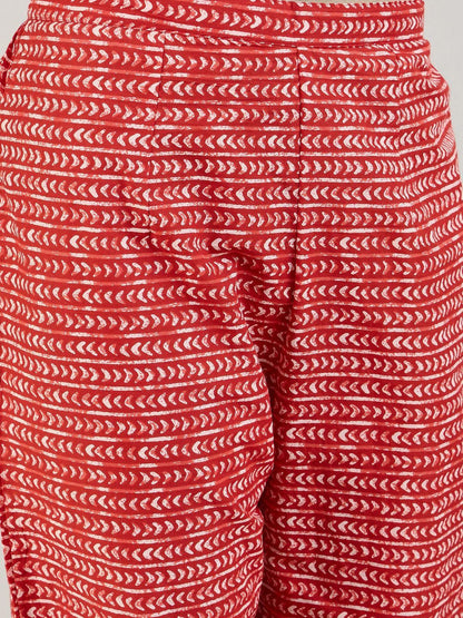 Indyancart IE Ethnic Motifs Printed Pure Cotton Straight Kurta With Trousers & Dupatta