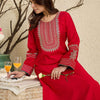 Dhiyona IE Floral Yoke Design Flared Sleeves Zari Straight Kurta With Trousers
