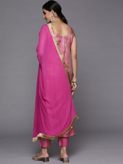 Indyancart VA Women's Fuchsia Kurta with Trousers & With Dupatta