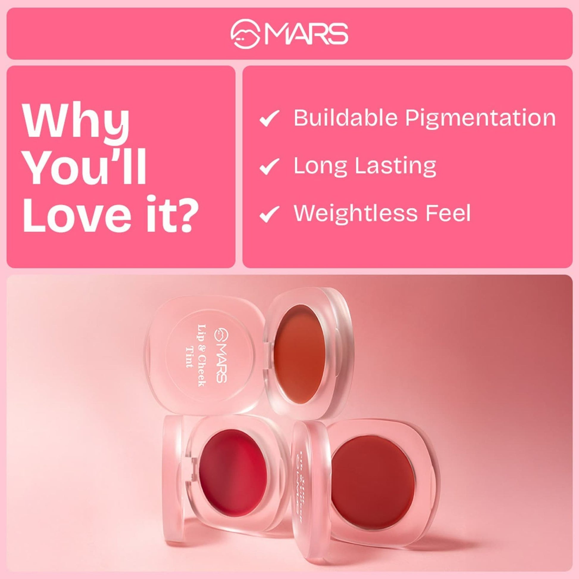 MARS Lip & Cheek Tint for Bold Pop Color - 01-Dusty Rose