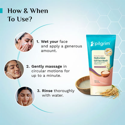 Pilgrim Korean Rice Water & 2% Niacinamide Hydra Glow Gel Face Wash Hydrated Glass Glowing Skin