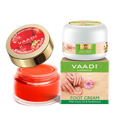 Vaadi Herbals Foot Cream & Strawberry Lip Balm Combo