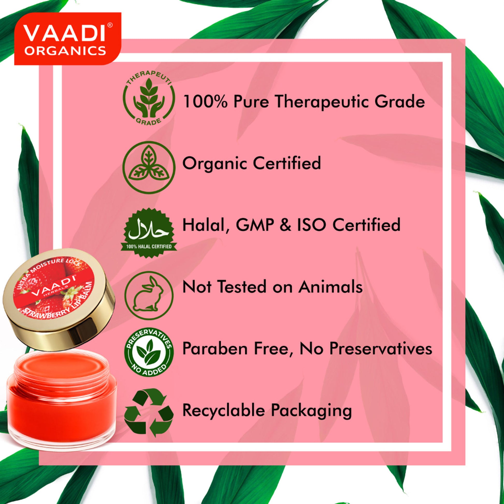Vaadi Herbals Lip Balm - Strawberry (Pack Of 2)
