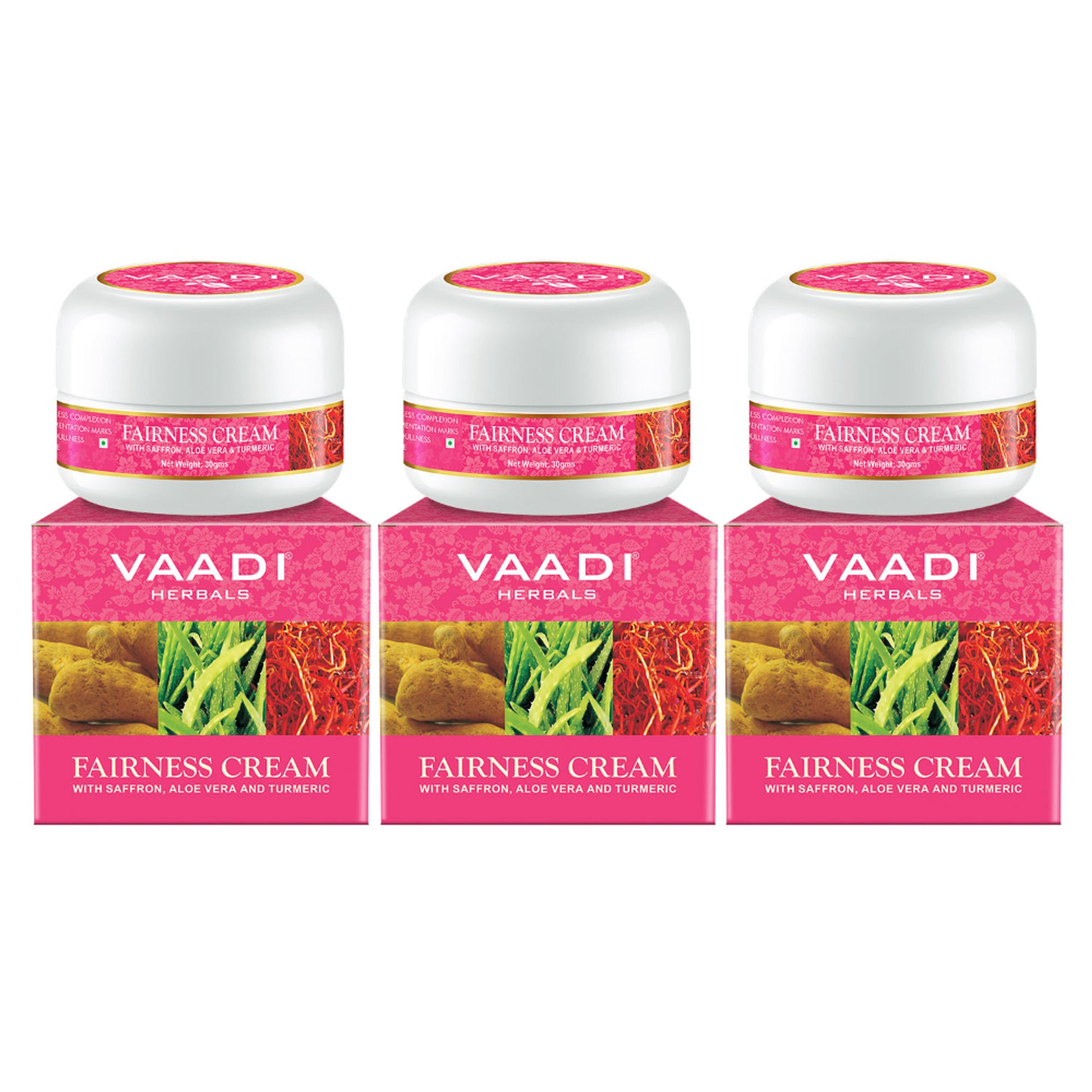 Vaadi Herbals Fairness Cream - Saffron, Aloe Vera & Turmeric Extracts - Pack Of 3