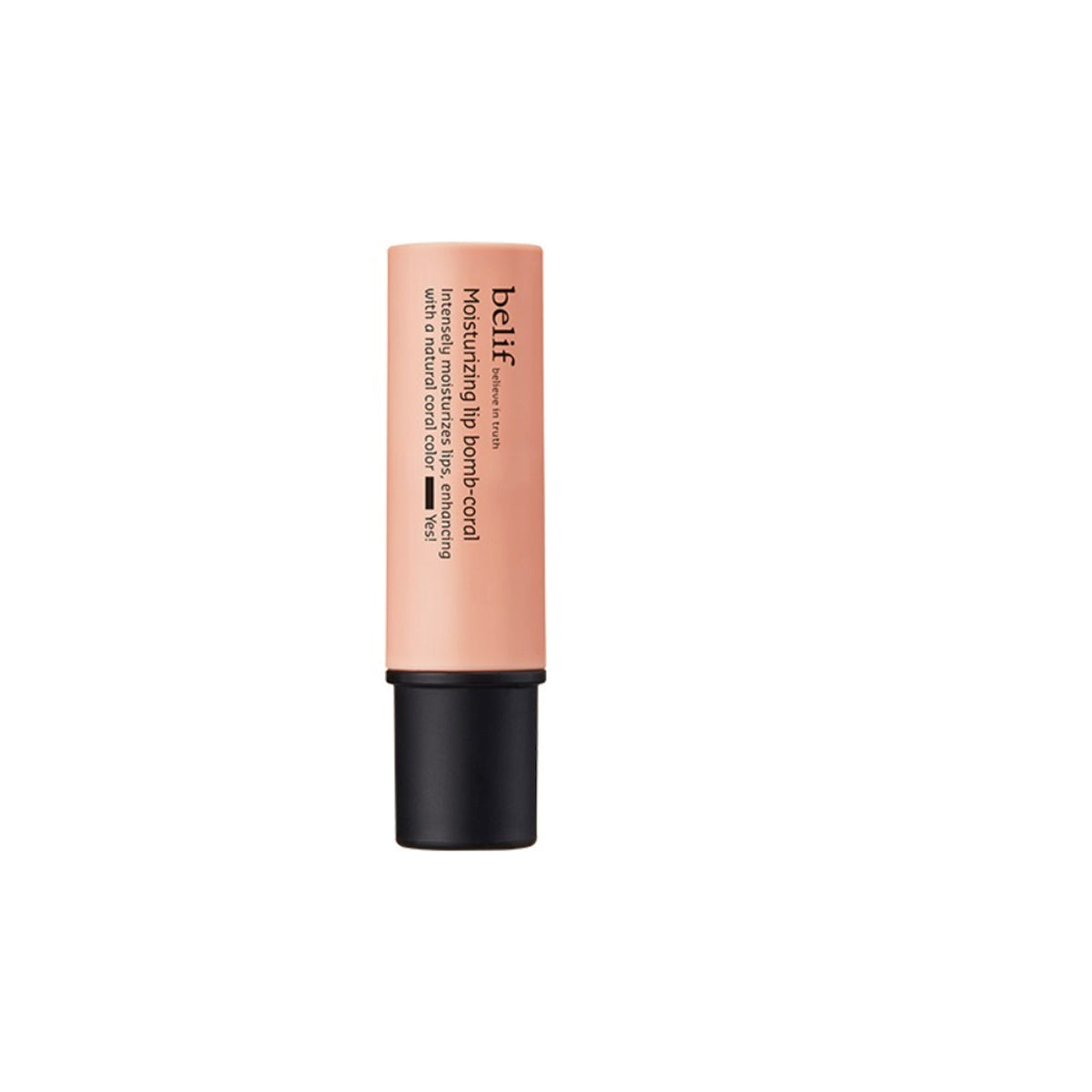 belif Moisturizing Korean Lip Bomb tinted lip mask with Shea Butter, featuring a coral shade, for dry lips and hydration.