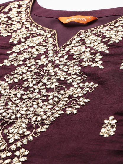 Indyancart IE Ethnic Motifs Embroidered Gotta Patti Kurta with Trousers & With Dupatta