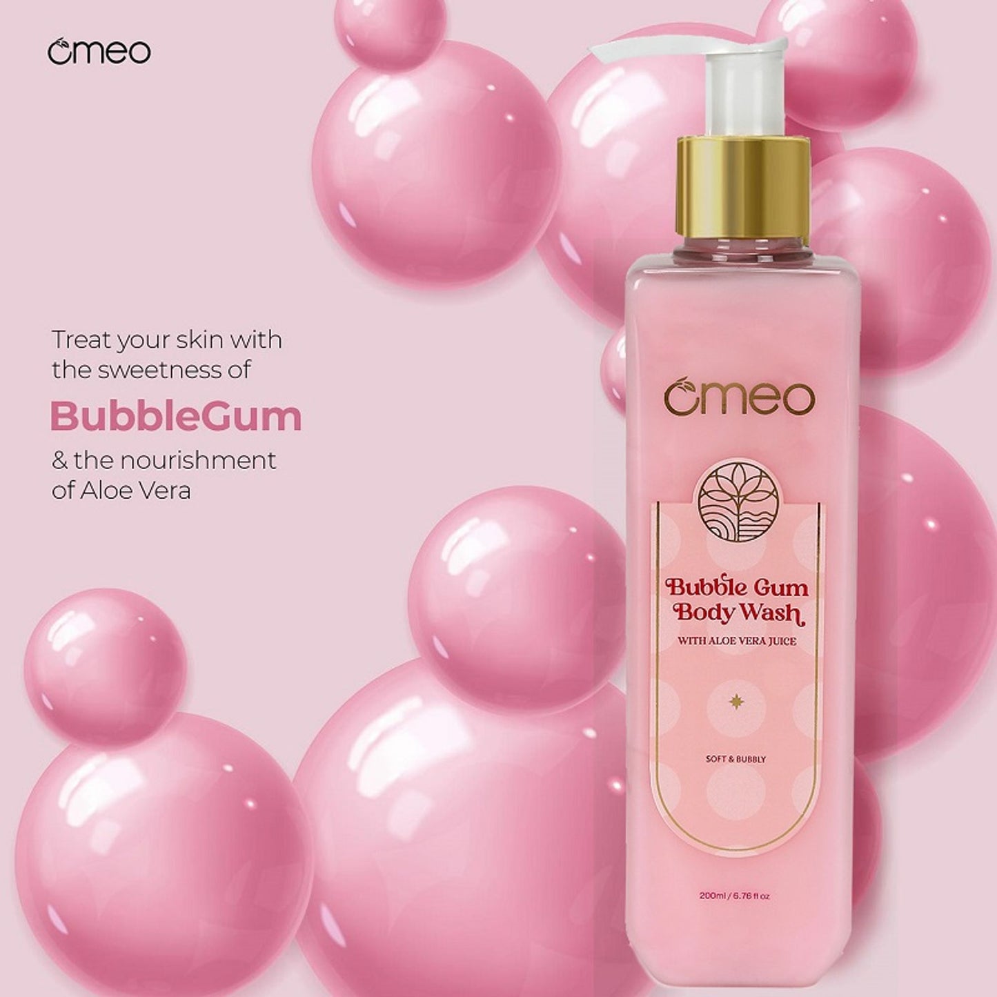 Omeo Bubble Gum Body Wash & Shower Gel Daily Gentle Cleaner, Fun & Refreshing For Soft & Fresh Skin