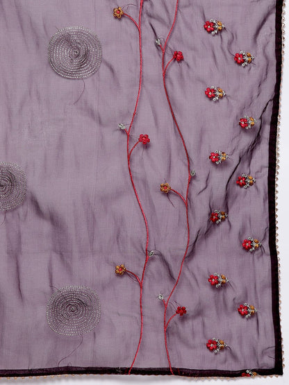 Indyancart IE Plus Size Floral Embroidered Regular Kurta with Trousers & With Dupatta