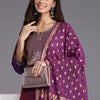 Dhiyona VA Women'sPurple Geometric Woven Design Thread Work Jacquard Kurta with Trousers & Dupatta