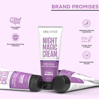Orgatre Reduces Wrinkles & Fine Lines, Anti-Aging Night Cream with Ceramide, Collagen