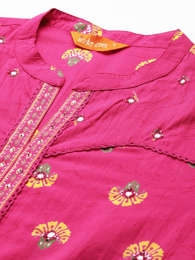 Indyancart IE Ethnic Motifs Printed Pure Cotton Kurta with Trousers