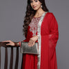 Indyancart VA Women'sPaisley Embroidered Zari Kurta with Trousers & Dupatta