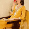Dhiyona IE Floral Yoke Design V-Neck Straight Kurta With Trousers & Dupatta