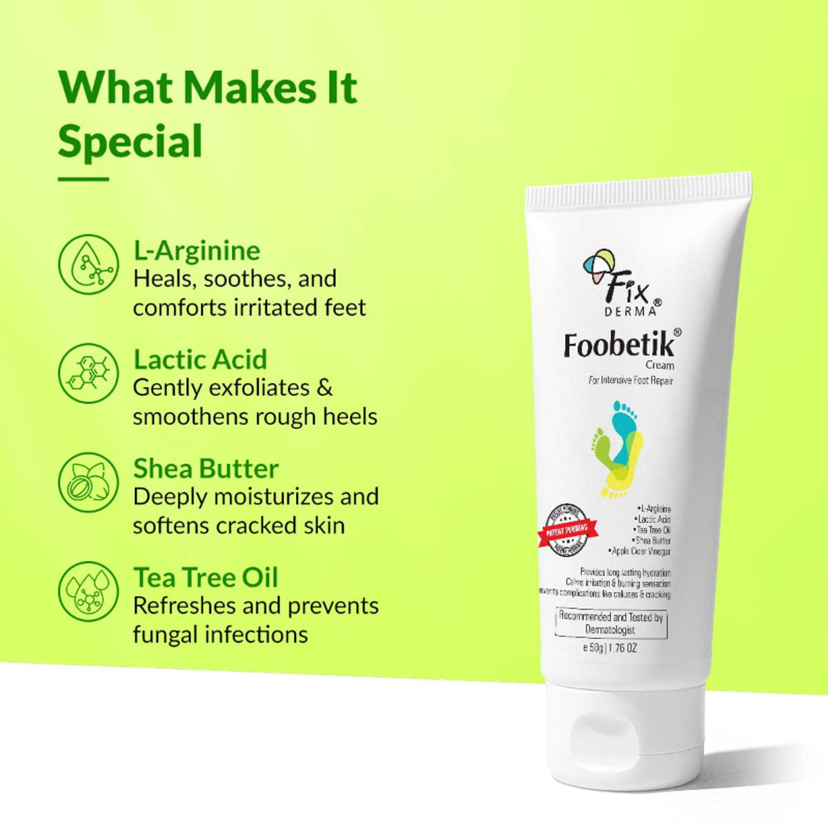 Fixderma Foobetik Foot Cream with Lactic Acid & Shea Butter for Cracked Heels & Rough Feet