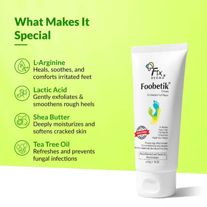 Fixderma Foobetik Foot Cream with Lactic Acid & Shea Butter for Cracked Heels & Rough Feet