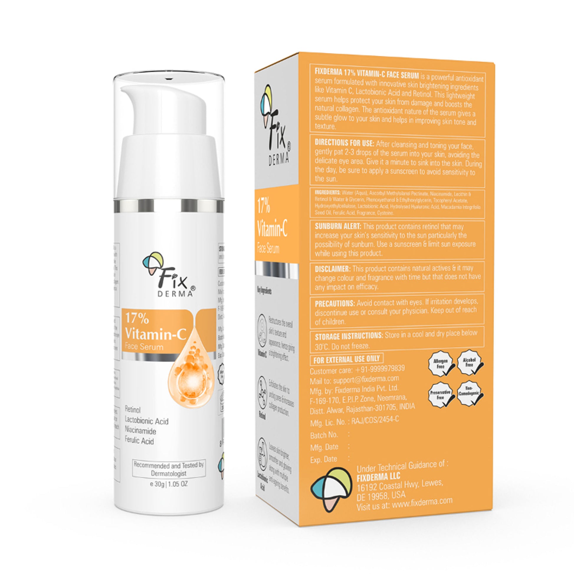 Fixderma 17% Vitamin C Face Serum With Retinol & Niacinamide