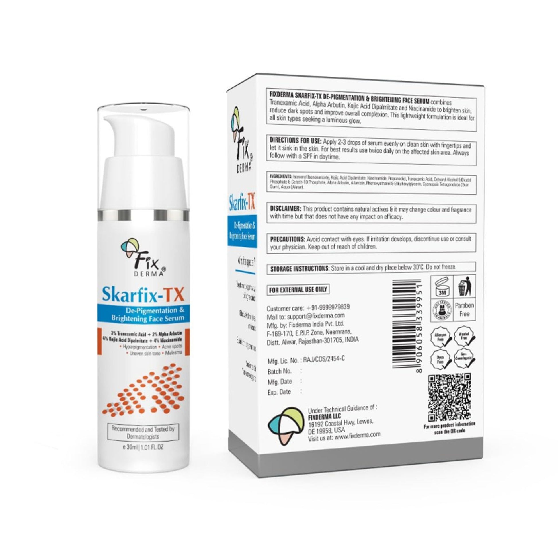 Fixderma Skarfix Tx Serum 3% Tranexamic Acid +2% Alpha Arbutin + 4% Kojic Acid + 4% Niacinamide