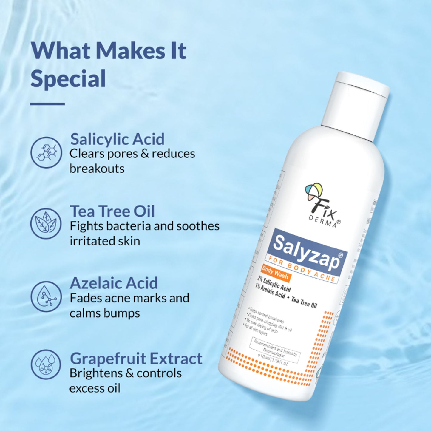 Fixderma Salyzap 2% Salicylic Acid Body Wash Acne Control Back Acne Body Wash for Women & Men